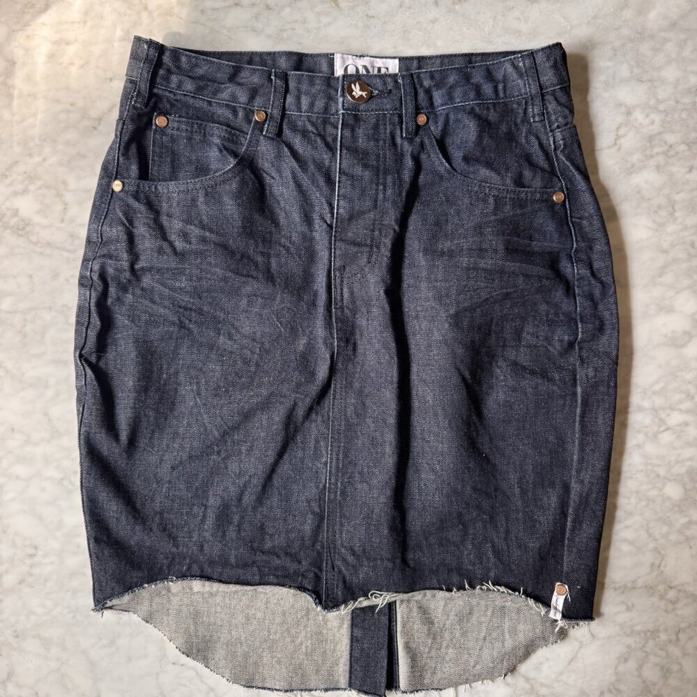 One Teaspoon High Waist Distressed Raw Hem Denim Skirt Size 30 Fall Outfit